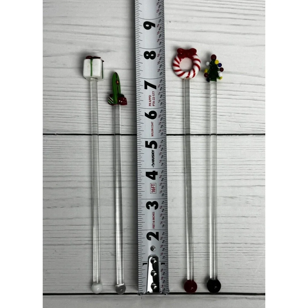 Pier 1 Glass Cocktail Swizzle Sticks Christmas Tree Presents‎ Wreath Surfboard